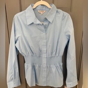 Nanette Lepore Light Blue Button-Front Smocked Waist Shirt Size M